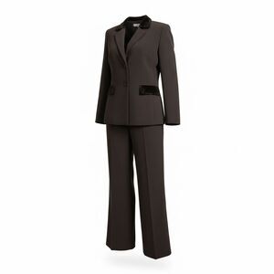 Tahari 2 Piece Pants Suit Womens 12 Brown Velvet Trim Beaded Old Money